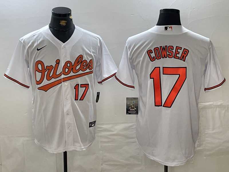 Mens Baltimore Orioles #17 Colton Cowser Number White Cool Base Stitched Jersey